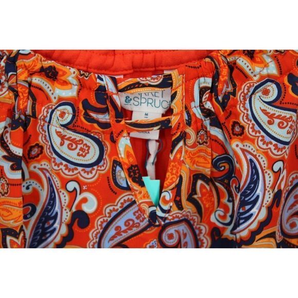 Market & Spruce Meroni Mixed Media TOP ORANGE PAISLEY SIZE MEDIUM M NWT - Picture 3 of 8